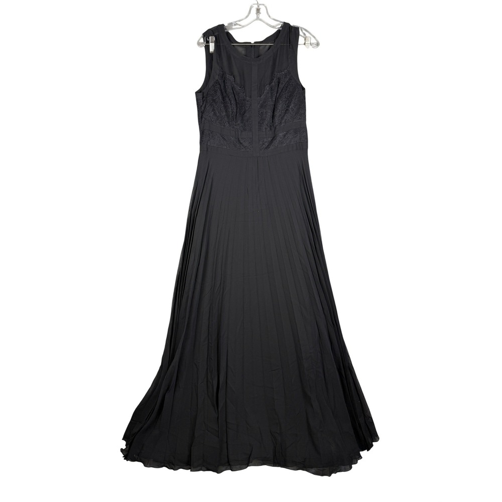 Michaela Louisa Black Lace Pleated Maxi Dress Sleeveless Formal Gown US‎ 8 UK 12